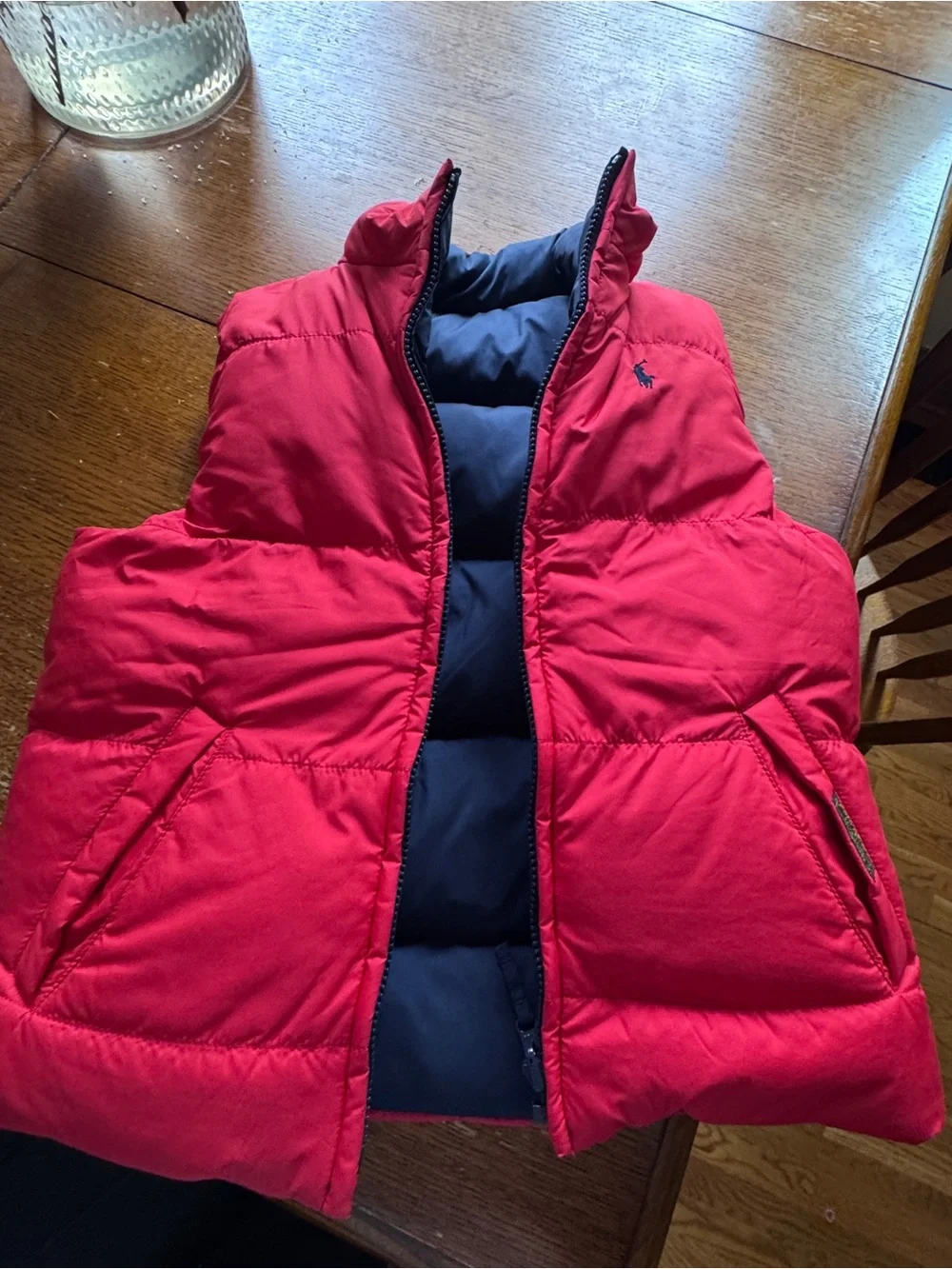 Ralph Lauren Reversible Down Puffer Vest in Red and Navy Blue-kids size 7